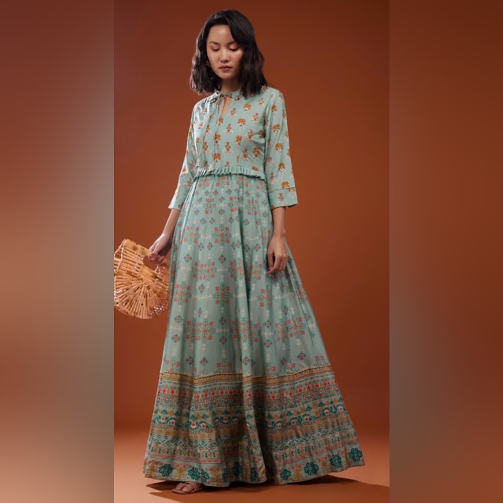 Powder Blue Silk Maxi Dress or Indian Anarkali (Indo-western)